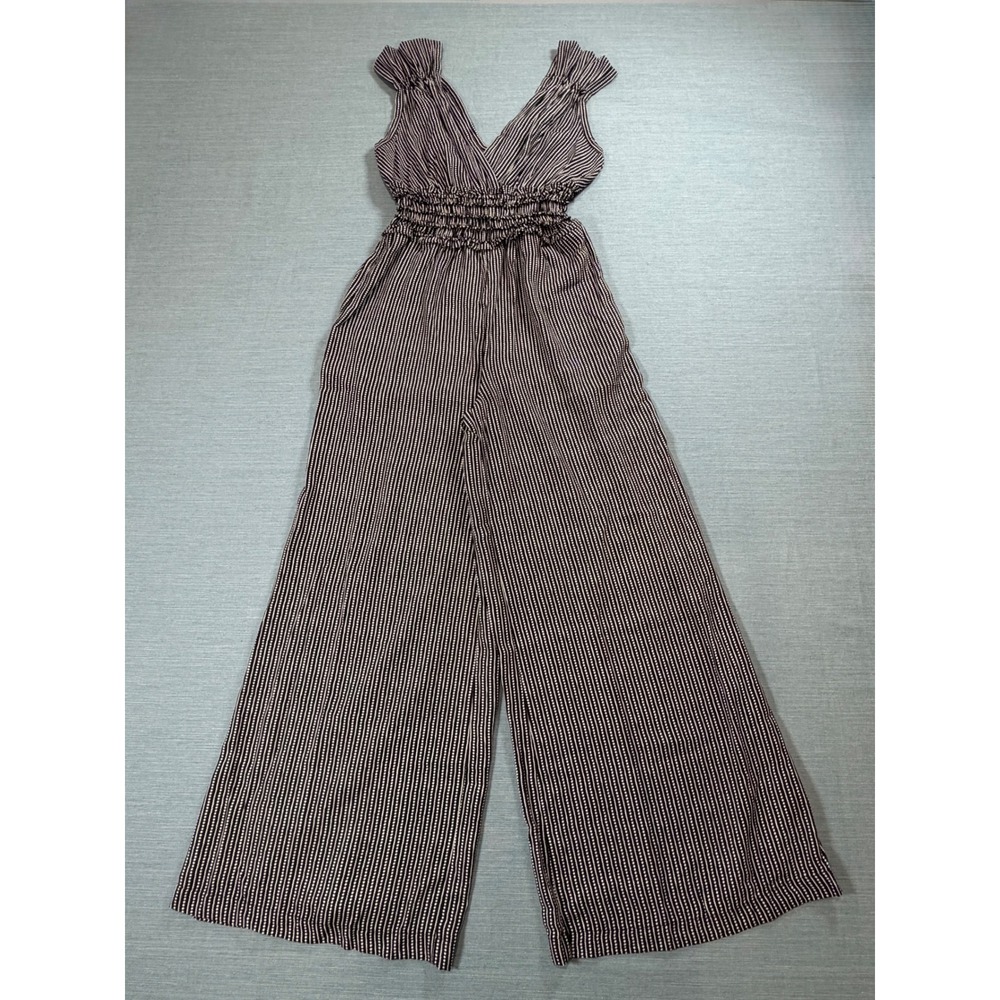 Unbranded Wide Leg Jumpsuit Womens M Black White Excellent Dotted Stripe Ruffle